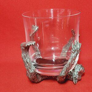 Vintage Frankli Wild Pewter Monkey Base Clear Tumbler Whiskey Glass